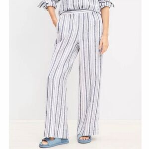 LOFT Wide Leg Pull-on Striped Linen Pants